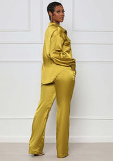Two Piece Satin Shirt & Long Pants